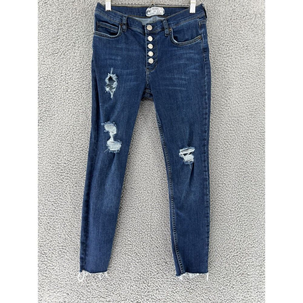 Free People Women's Size 28 Medium Wash Denim Jeans skinny 28x25.5 Ankle cut off